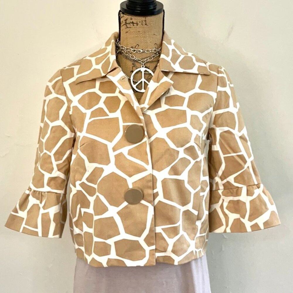 SANDRO giraffe ruffled sleeves cropped jacket tan ---